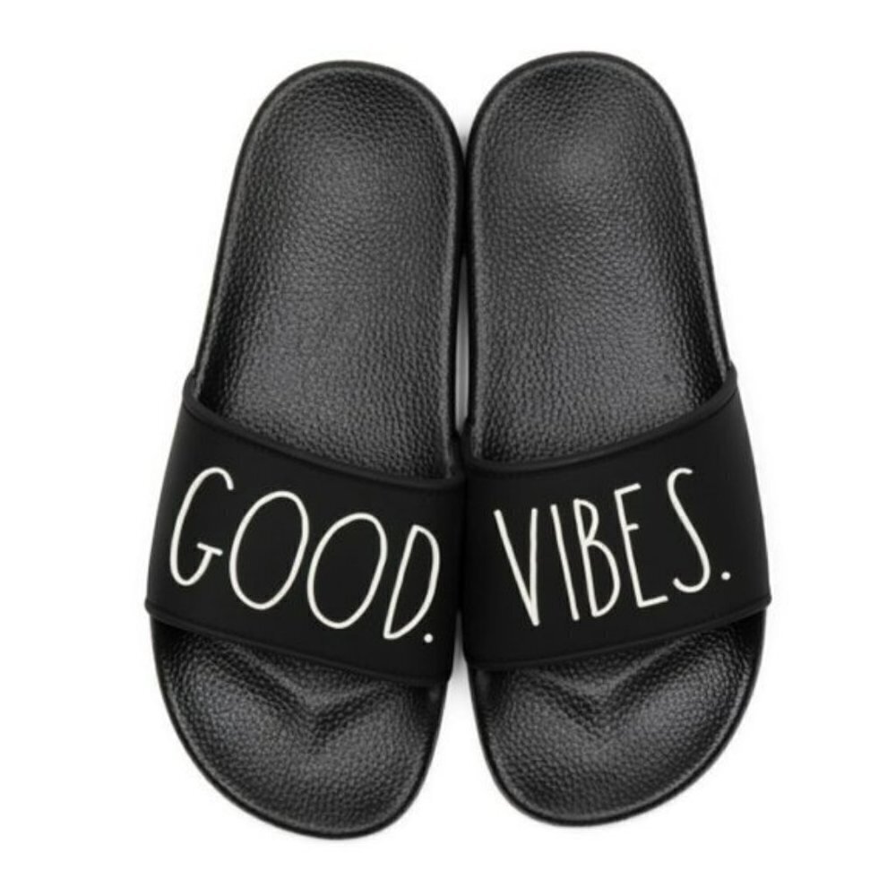 NWT Rae Dunn Good Vibes Slip On Casual Beach Slide Sandals